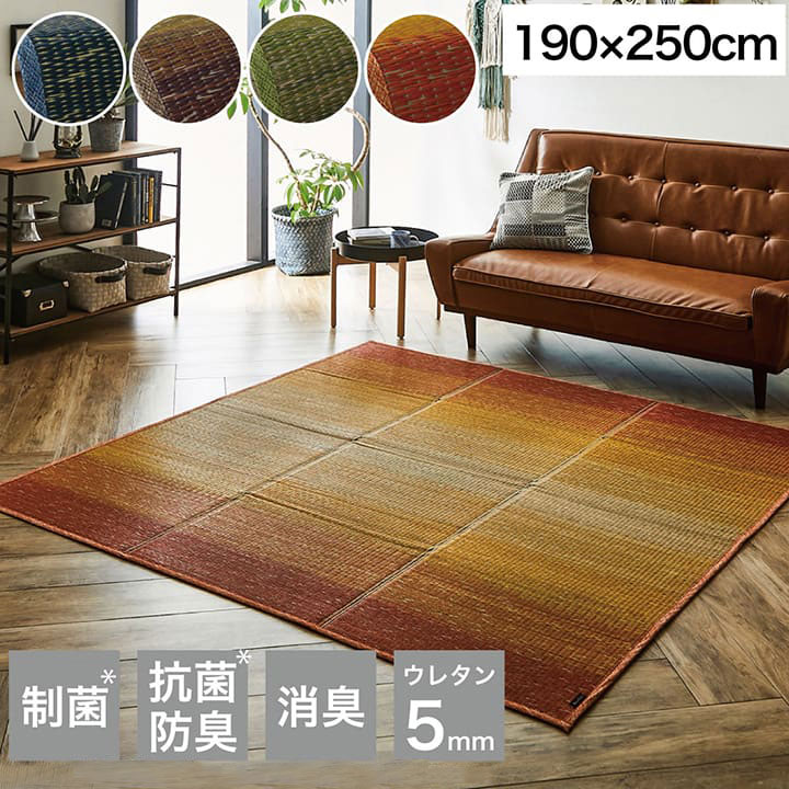 ラグ 190×250cm 小林製薬 持続性抗菌剤 KOBA-GUARD 制菌 抗菌防臭 滑り止め ウレタン 不織布 夏 い草 グラデーション(代引不可)【送料無料】