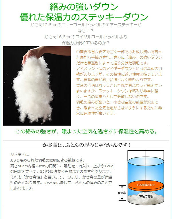 羽毛布団 日本製 羽毛ふとん 【ニューゴールドラベル】 「air」 エアー ベーシック シングル ロング 150×230 ホワイトダックダウン85％ 1.2kg 300dp以上 日本羽毛協会(代引不可)【送料無料】【レビュー報告で布団回収サービス】