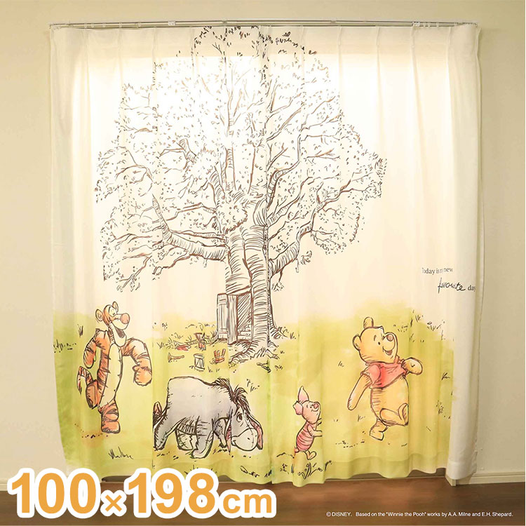 Rakuten - MORIPiLO ディズニー レースカーテン 幅100x198cm丈 2枚組 くまのプーさん (絵羽柄 つながる一枚絵アートカーテン) 洗える 可愛い グッズ Disney イエロー キャラクター(代引不可)【送料無料】