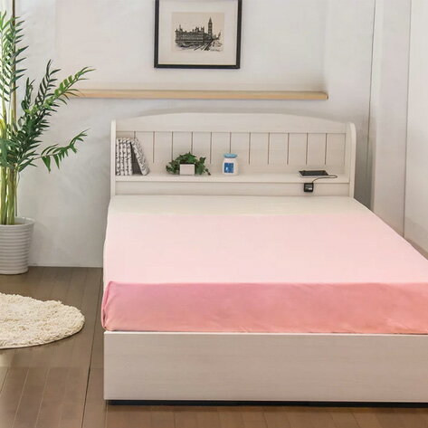 ベッド ダブル 棚 コンセント 引き出し付き カントリー調ベッド ポケットコイルマットレス付(代引不可)【送料無料】