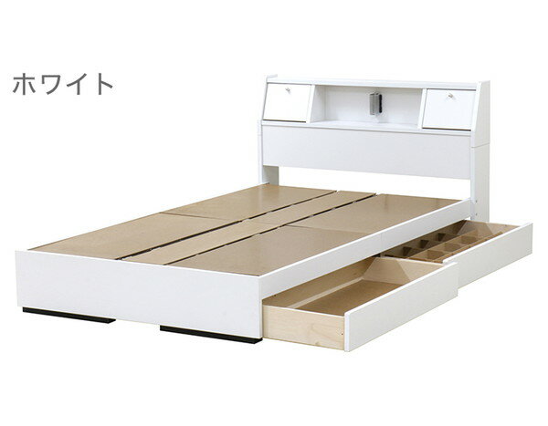【日本製 仕切り付き 引出し付き ベッド フレーム + 日本製 体圧分散 ポケットコイル マットレス セミダブル】純国産 フラップテーブル コンセント 照明 北欧 (代引き不可)【送料無料】