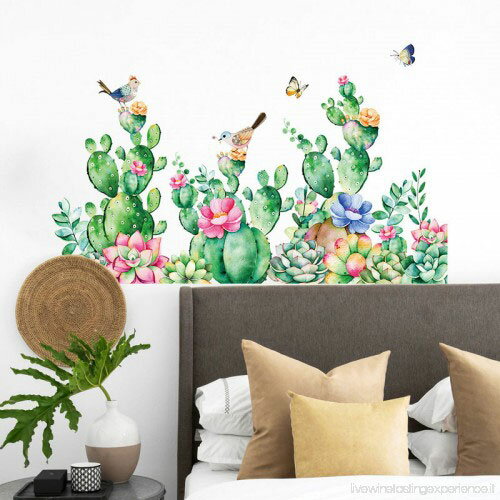 乐天商城 - ウォールステッカー シール式 インテリア wall sticker 壁紙 北欧 飾り 内装 カッティングシート DIY リフォーム 自然 サボテン 花 60cm×90cm