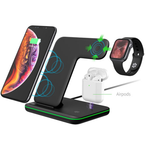 ワイヤレス充電器 3in1 チャージ 充電 マルチ ステーション Qi アンドロイド iPhone Micro Type-C 急速 apple watch airpods 充電 急速充電 置くだけ