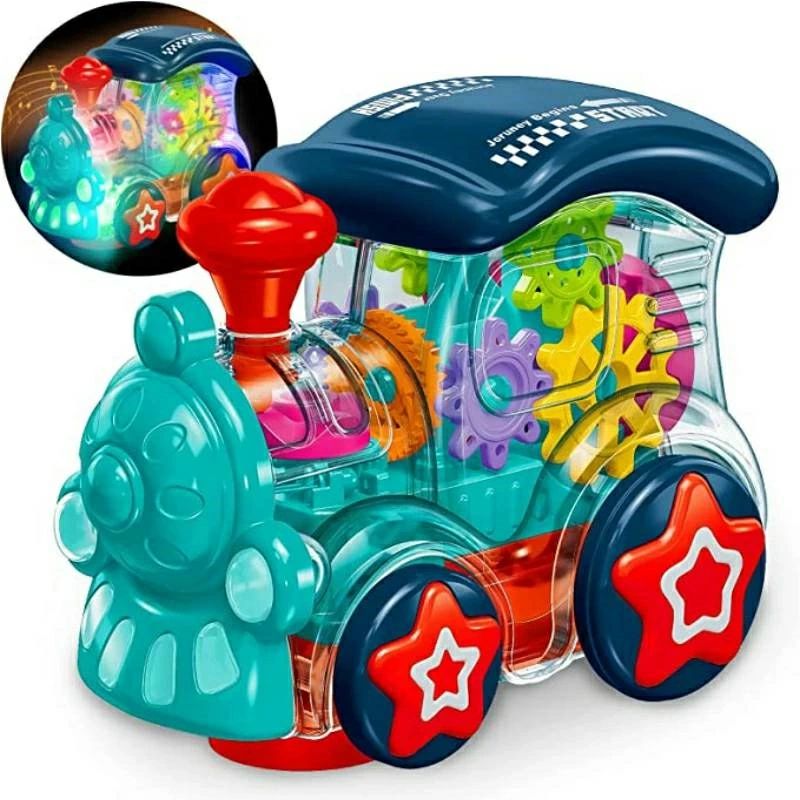 電車 機関車 おもちゃ 蒸気機関車 光るおもちゃ 音が鳴る モデルカー ミニカー ライト点灯 音楽 ギア おもちゃ 自動働く ランダム色 クリスマス プレゼント 15.5*13*9cm