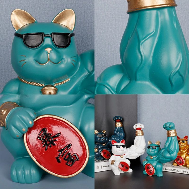 【サイズM】招き猫 猫パンチ 招きネコ ゴールド 幸せを呼ぶ 暴富 金色招き猫 風水 ...