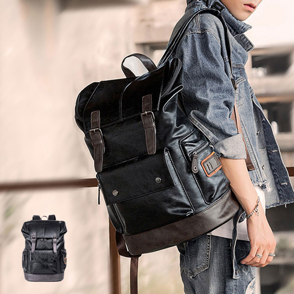 リュック メンズ レディース パソコンバッグ リュックサック 大容量 バックパック ディパック PU レザー 口折れ 通勤 通学 登山 遠足 高校生 大学生 中学生 デイパック 林間 旅行 アウトドア 軽量 おしゃれ モード 大きめ