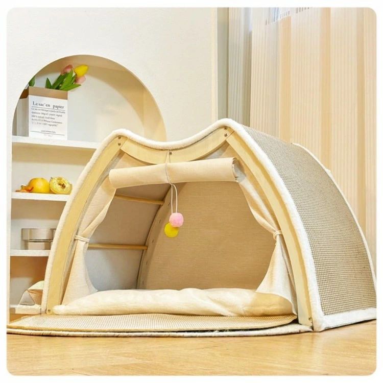 猫 ベッド 爪とぎ 四季通用 半密閉型 通気性 大容量 クッション付き 爪研ぎ 無垢材フレーム 頑丈 耐久..