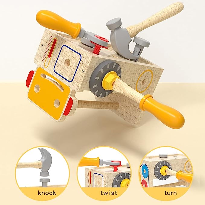 ビードゥー喜幸の組み立て おもちゃ 木製ナットおもちゃ モンテッソーリ 大工 工具 おもちゃ 子供 精細運動 スキルアップ 男の子 女の子 誕生日 組み立てDIY 贈り物 収納ボックス｜アングル2
