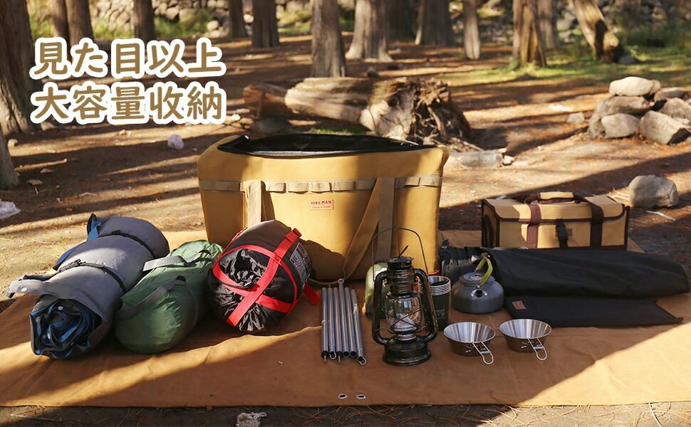 キャンプバッグ トートバッグ ビッグバッグ 内ポケット 寝袋収納 大容量 53L 120L アウトドアバッグ キャンプ 収納 帆布 道具入れ 撥水仕様 Sサイズ Lサイズ 送料無料 - 3
