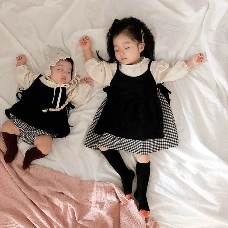 女の子 ペアルック お揃い服 ロンパース 重ね着 リンクコーデ ワンピース ペアコー...