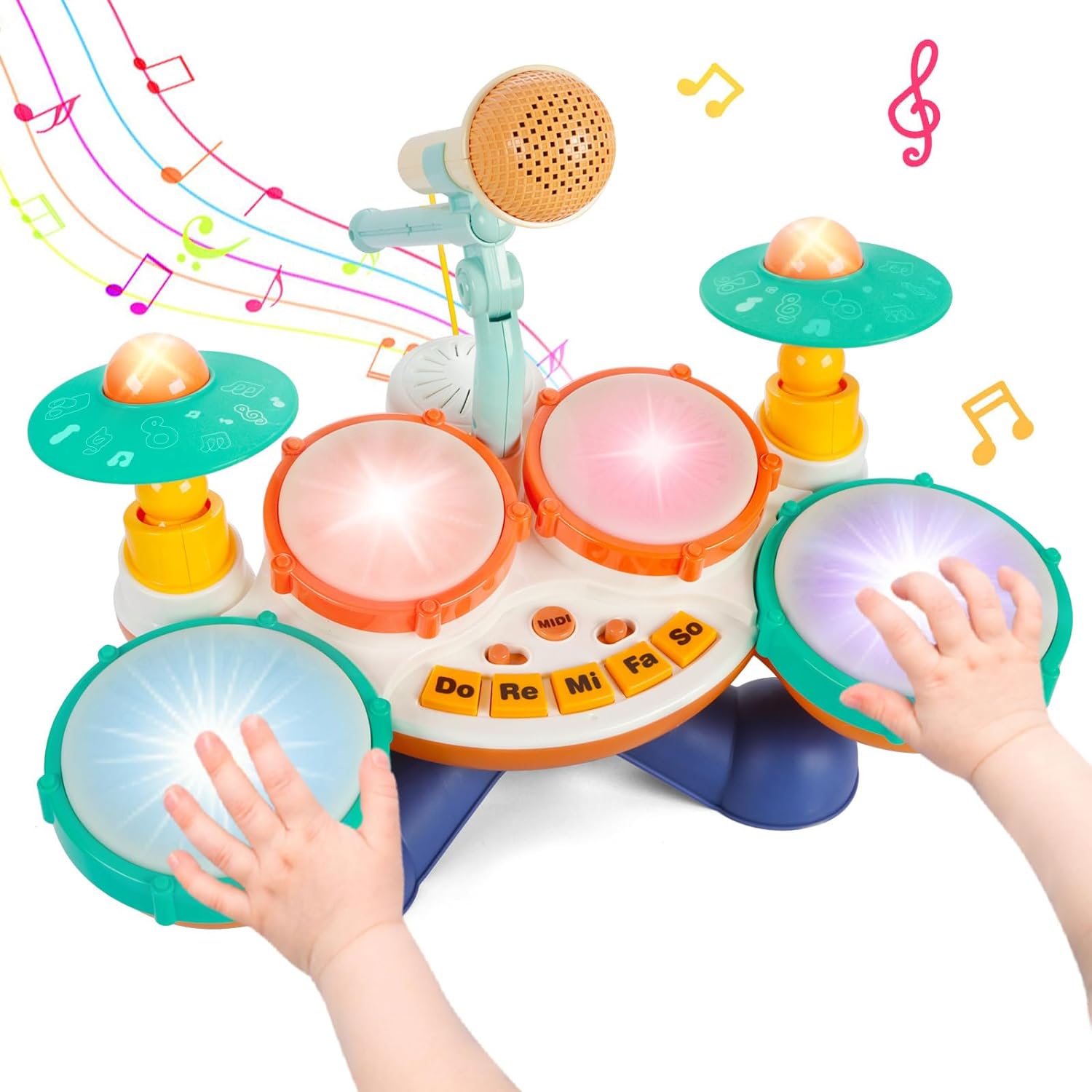 楽器 おもちゃ 6in1ドラムセット子供 マイク付き 音楽おもちゃ 子供おもちゃ人気 多機能 ピアノ 楽器玩具 赤ちゃん おもちゃ 人気ランキング、ピアノモード ドラムモード 鍵盤楽器 おもちゃ 赤ちゃん ドラムセット ライト効果 多機能 知育玩具