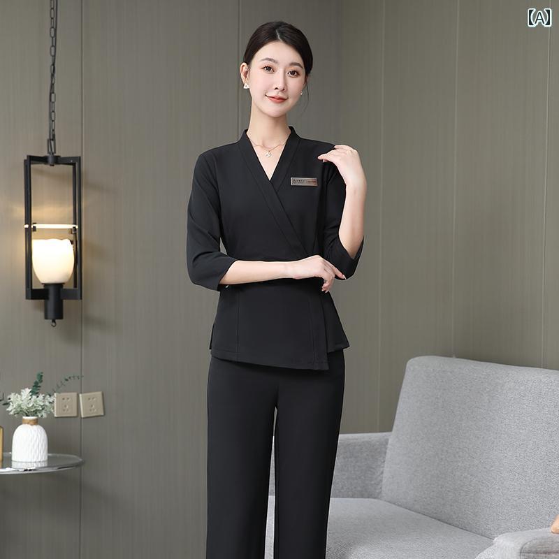 エステ ユニフォーム サロン クリニック 制服 春秋 レディース スパ パンツ ブラック カーキ