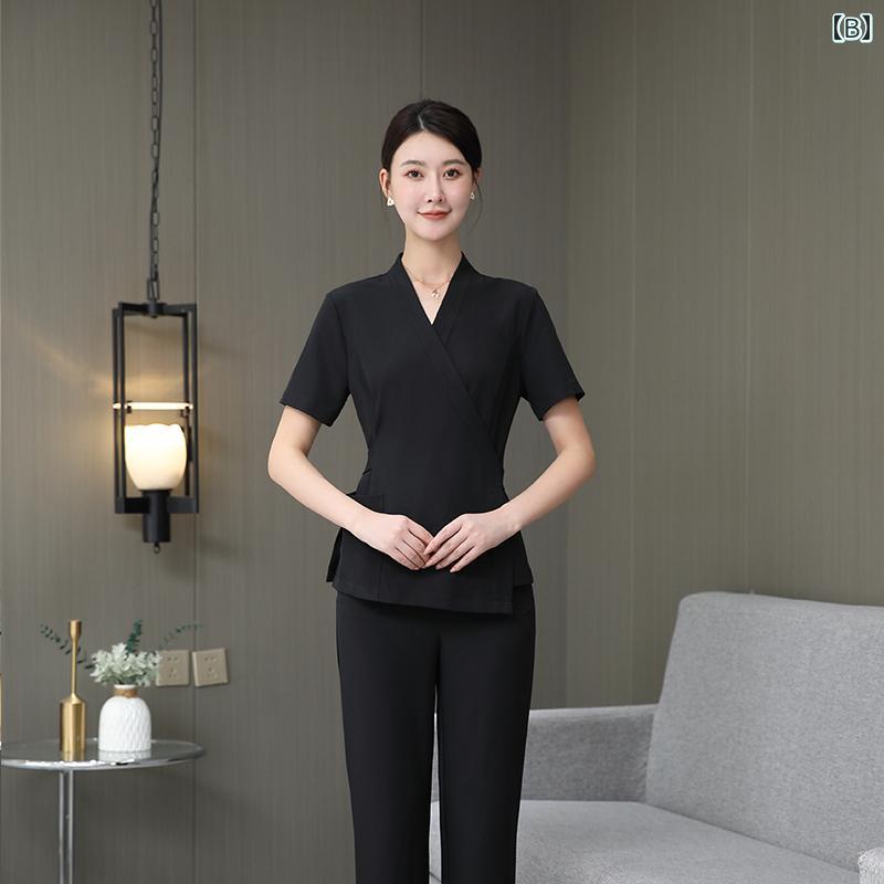 ビードゥー喜幸のエステ ユニフォーム サロン クリニック 制服 春秋 レディース スパ パンツ ブラック カーキ｜アングル2