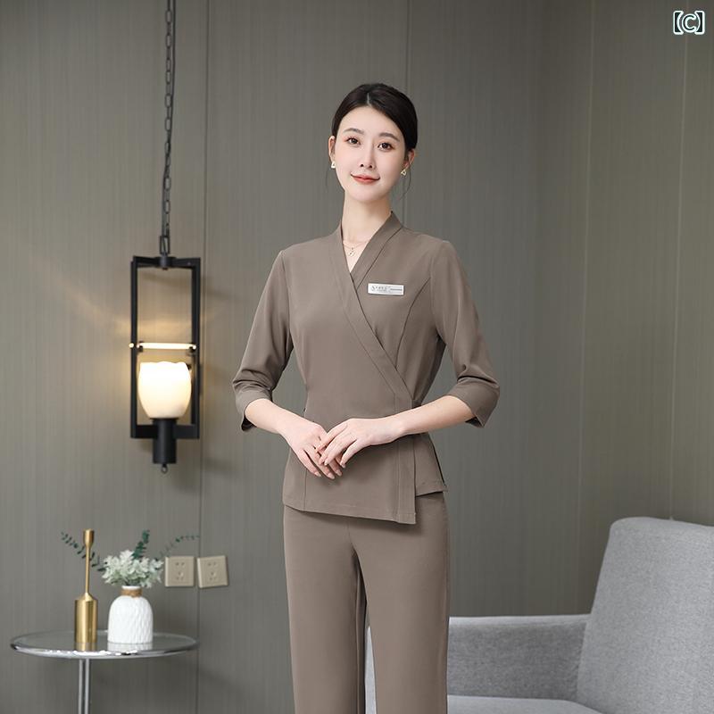 ビードゥー喜幸のエステ ユニフォーム サロン クリニック 制服 春秋 レディース スパ パンツ ブラック カーキ｜アングル3