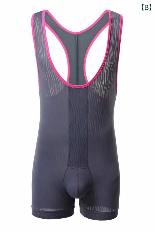 レスリング シングレット ボディスーツ フィットネス メンズ ストレッチ プリント ...