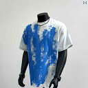 メンズ Tシャツ 半袖 夏 トップス 白に青 黒に白 フロント:2色のペイントプリント ラウンドネック ヴィンテージ アメリカン ストリート ペイントアートデザイン 綿 カジュアル グラフィック
