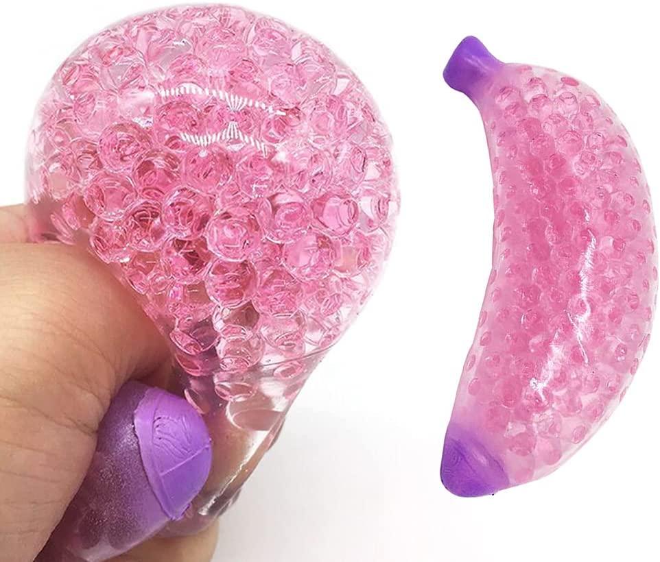 4点セットスクイーズボールバナナ減圧高反発グリップ便利なおもちゃソフトタッチおもちゃ不安を和らげる減圧製品面白くて快適な大人の減圧ボール減圧玩具（ピンクパープル2+グリーン2）