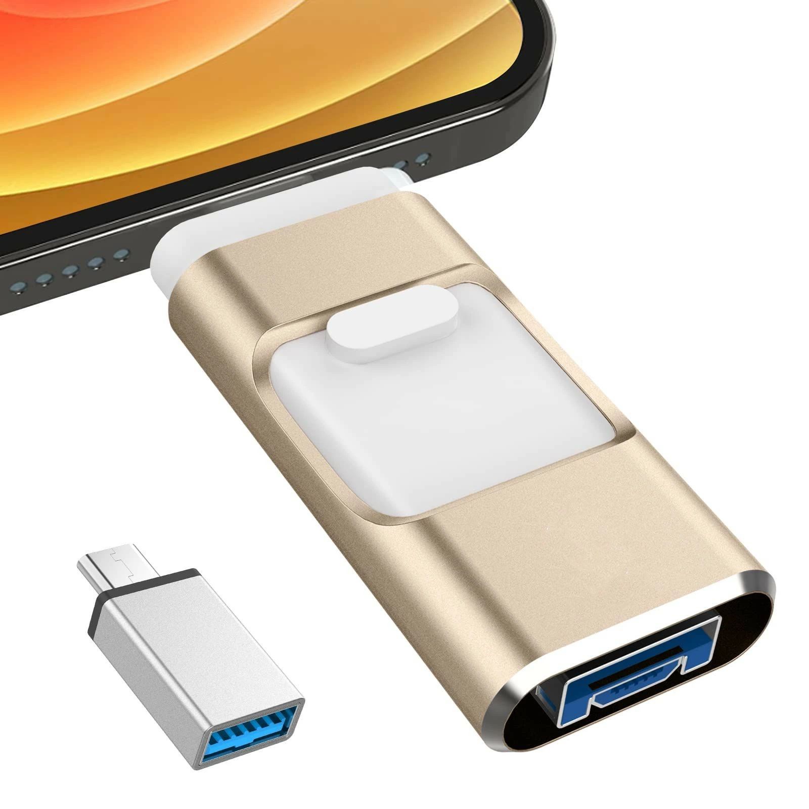【専用アプリ不要】4in1 USBメモリ 128GB USB3.0 高速 Phone usbメモリー スライド式 iOS/Type-C/USB/Micro USB フラッシュメモリ 大容量 写真保存 usb スマホ データ バックアップ Android対応　PC対応　プレゼントギフト