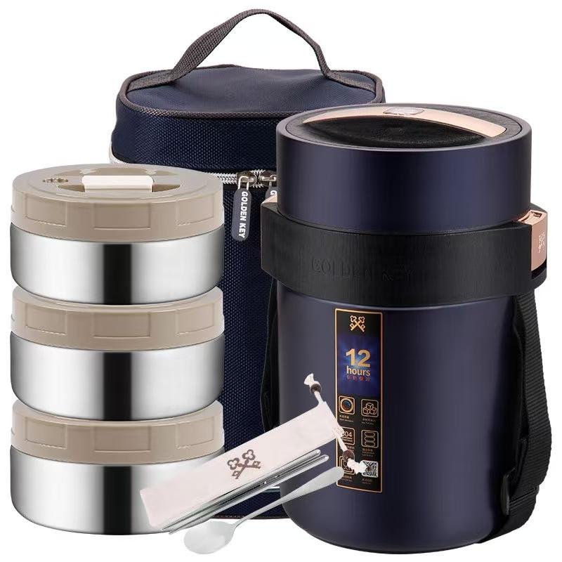 サーモス ランチジャー 保温弁当箱 大容量 ステンレス 保温ランチジャー フードジャー ポータブルお弁当箱 食器と収納バッグ付き ランチボックス フードコンテナ