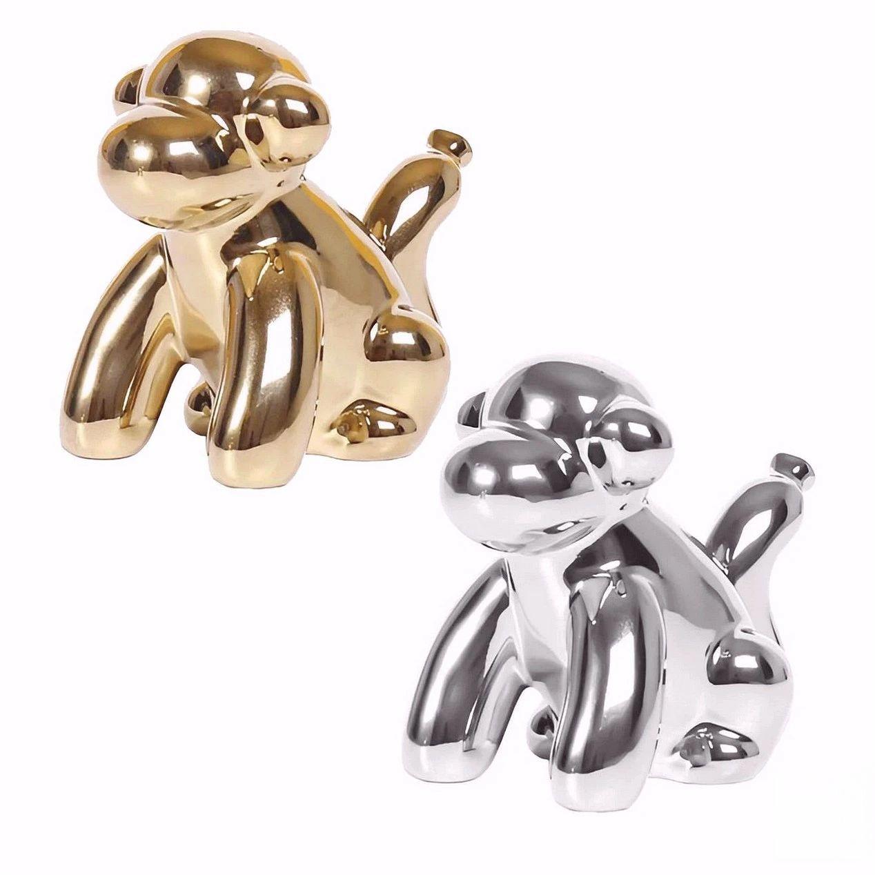 置物 猿 バルーンアート風 スタイリッシュ ゴールド シルバー