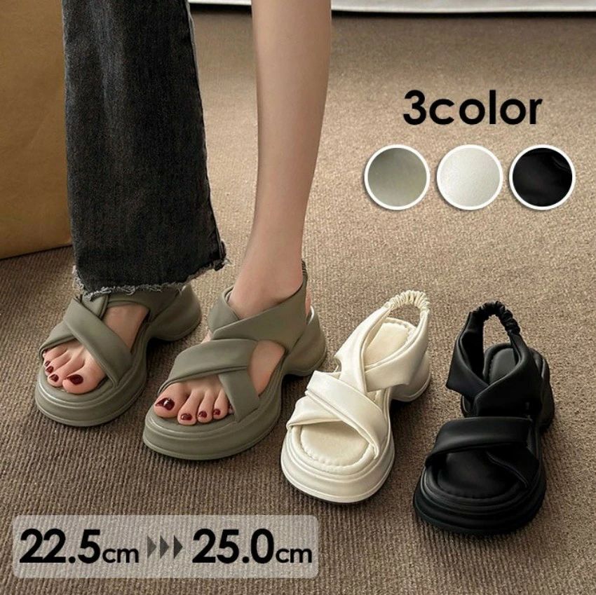 厚底 サンダル クロスベルトサンダル バックストラップ レディース 靴 シューズ 幅広 コンフォート 甲高 カジュアル リゾート ビーチサンダル 美脚 疲れにくい ブラック グリーン ベージュ