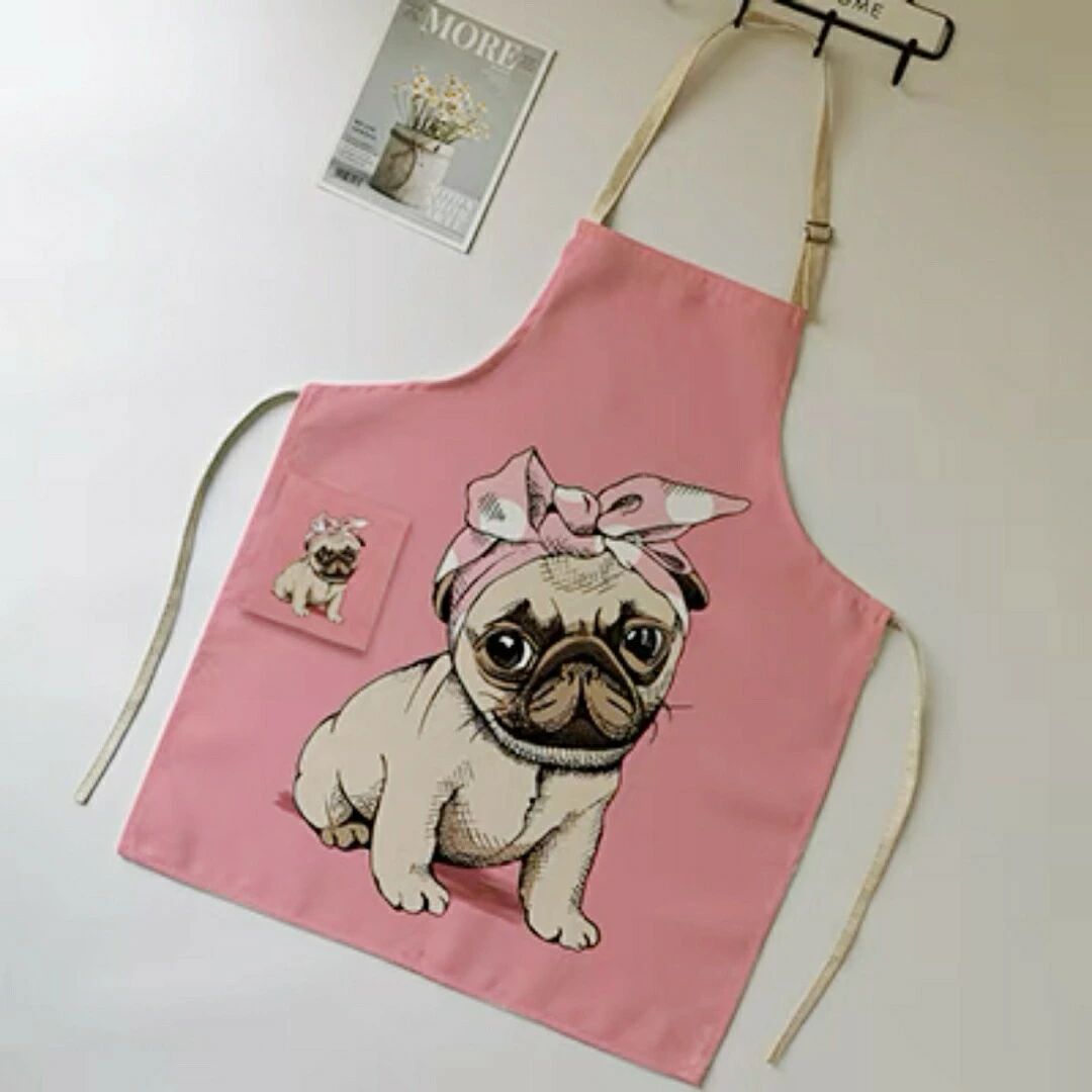 パグ　エプロン カフェエプロン 母の日 保育士　配膳用品　飲食店 作業用 犬柄