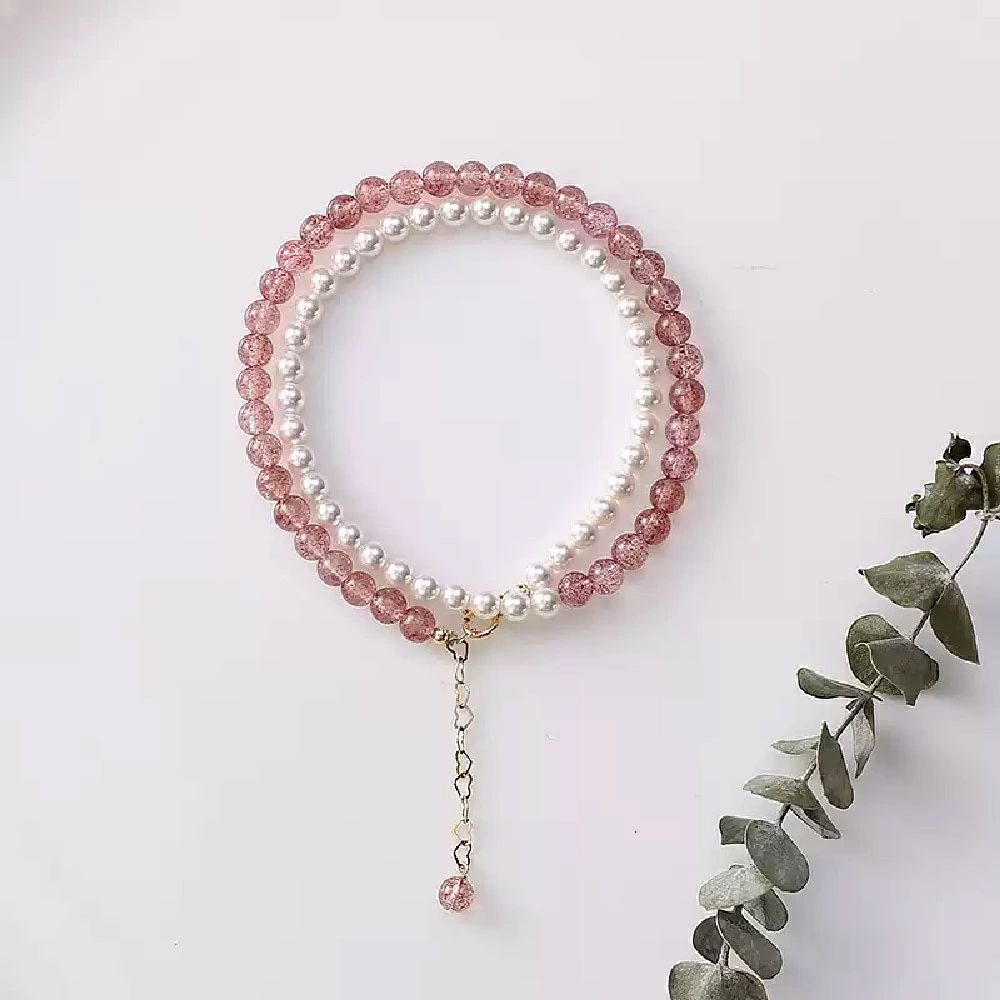 [開運 金運 仕事運 ] 天然石 ブレスレット 6mm ストロベリークォーツ 天然石ブレスレットパワース トーンブレスレッ スアクセサリー WRTA-BR-178