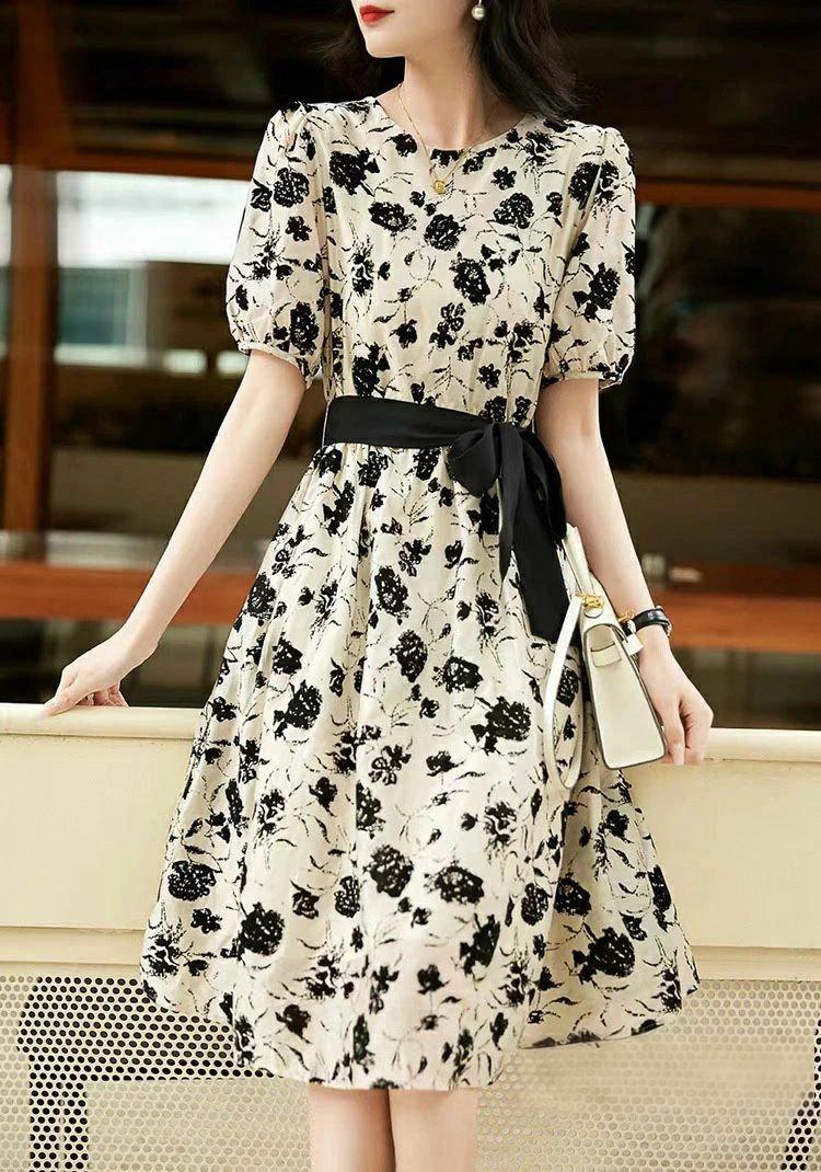 きれいめ ミモレ丈 半袖 総柄 パーティー 二次会 きれいめ 30代 40代 50代 おしゃれ 大人可愛 Aラインワンピース フレアスカート