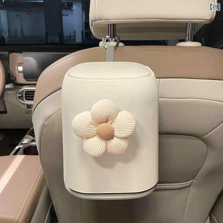 カー用品 車 ゴミ箱 おしゃれ かわいい シート 収納 エアコン バッグ ボックス 花 シンプル 上品 車 レディース 女性 車用品 吊り下げ式 装飾 蓋つき プッシュ式 ゴミ袋付き