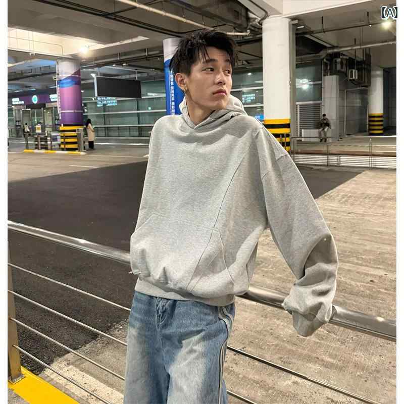 メンズ ファッション 春夏 秋冬 かっこいい オシャレ モテ 男性用 紳士服 服 韓国 シンプル 大人 グレー ショルダースウェットシャツ ベーシック ヘビーウェイト プルオーバー レイヤリング シャツ アメリカン レトロ ジャケット