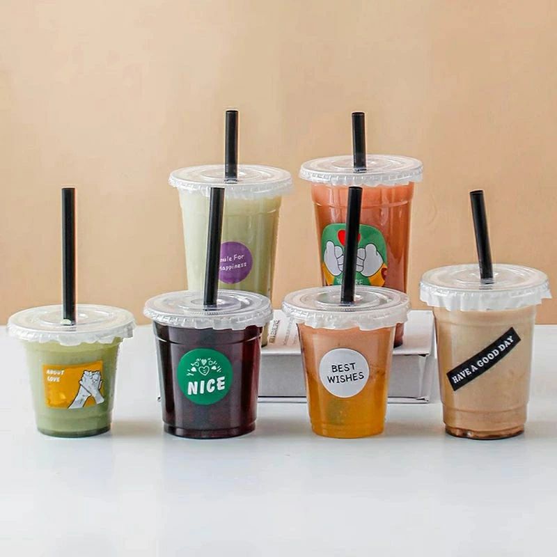 プラスチックカップ 蓋付き 使い捨て 360-680ml コーヒーカップ フラット 冷たいドリンクカップ パーティー テイクアウトカップパーティー ホリデー イベント用品 10個 25個 50個 100個