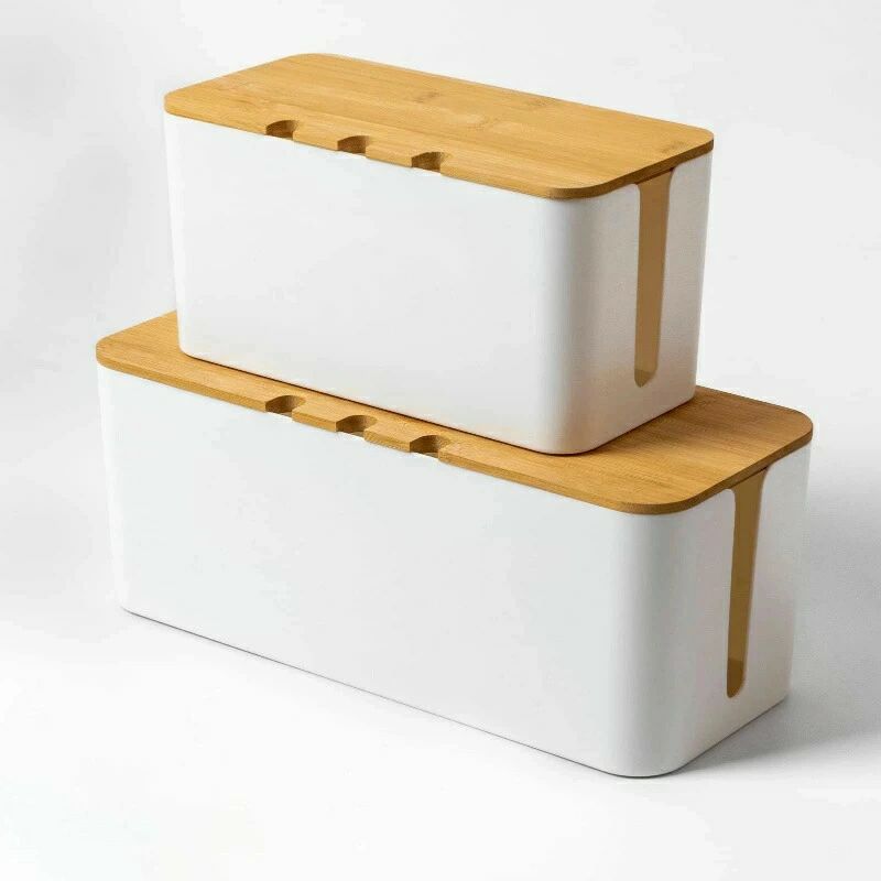 2個セット ケーブルボックス 電源タップ&ケーブル収容 コード 収納 木製 配線隠し ケーブル 収納 整理 ..