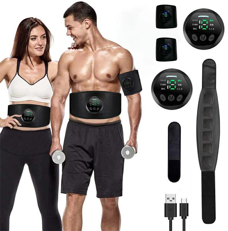 EMS 腹筋ベルト USB充電式腹筋パッド 筋トレ 最新式 認証済み強力モデル 液晶表示 消耗ジェルシート不要 腹筋マシン 6種類モード 18段階強度 脂肪燃 疲労解消 男女兼用 延長ベルト追加