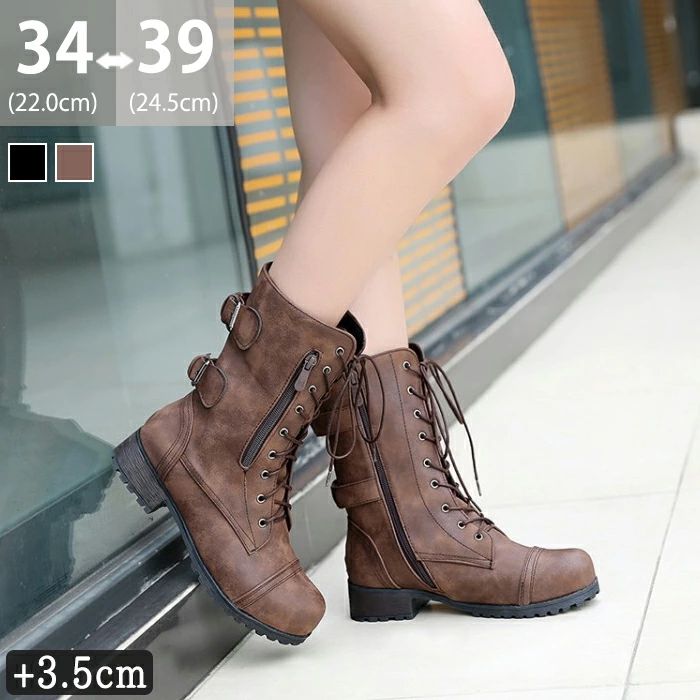 ショートブーツ レディース ブーツ レースアップブーツ ミドルブーツ 編み上げ 袴 ワークブーツ サイドジップ ローヒール ベルト 裏起毛 温か 歩きやすい 疲れない ラウンドトゥ おしゃれ 入学式 卒業式 メンズ 女子高生 冬 秋 春 黒 茶色