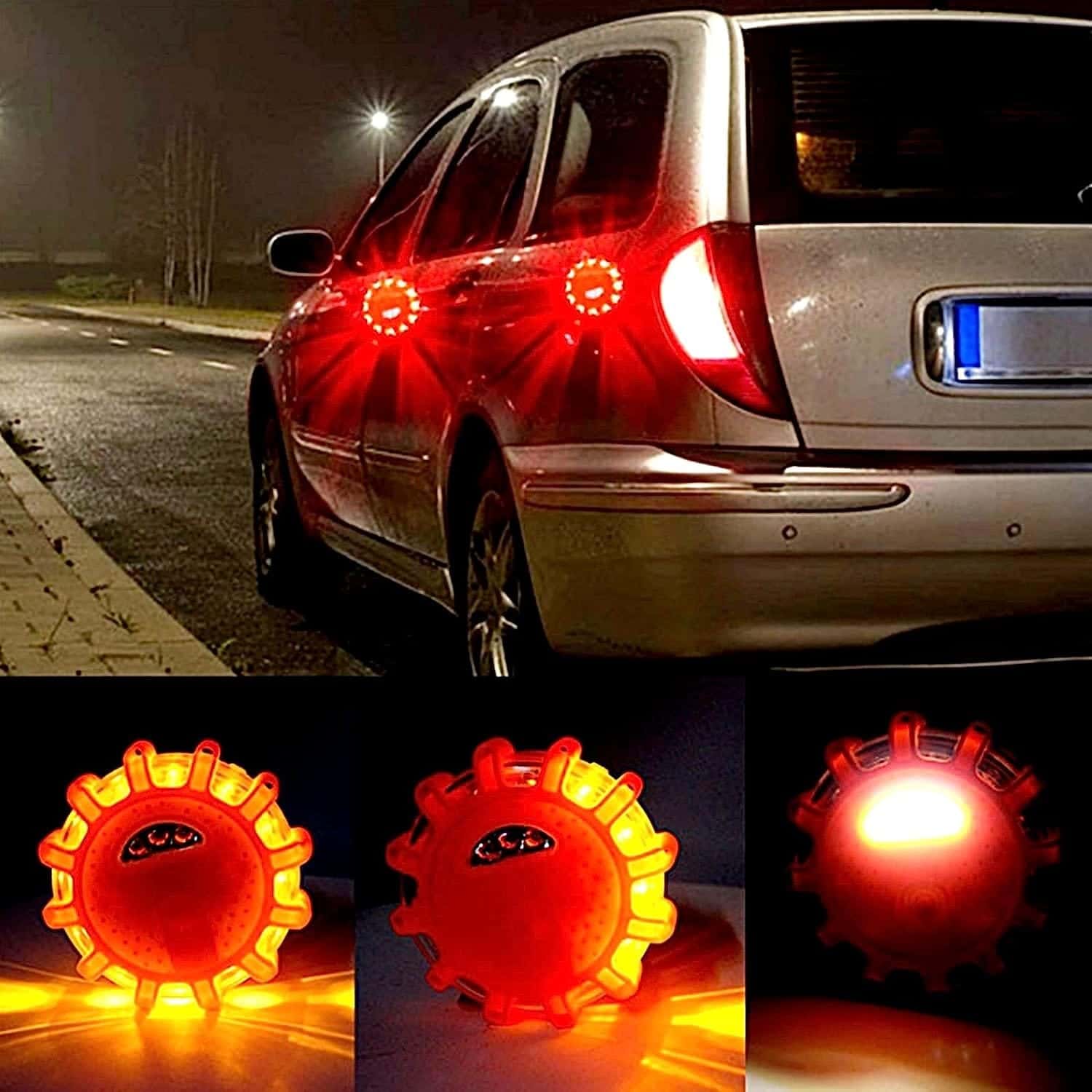 ビードゥー喜幸の3個セット LED警告灯 電池式 マグネット付き 12+3LED 非常信号灯 緊急灯 回転灯 ストロボライト パトランプ｜アングル3