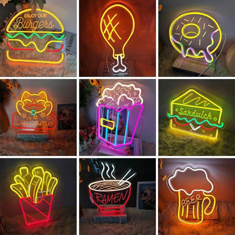 ネオンサイン ハンバーガー LEDネオンライト 壁掛け ネオン看板 BEER店飾り ポテトチップス ネオンサイ..