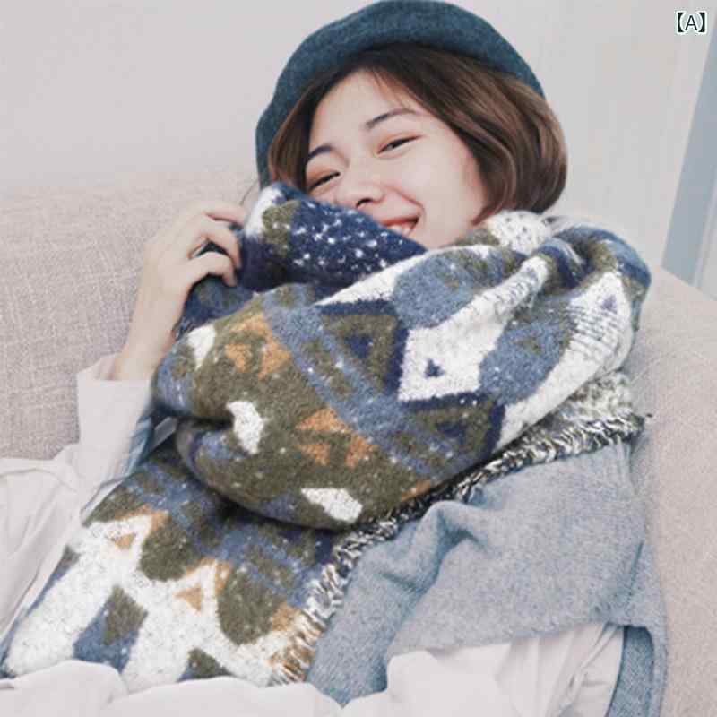 ストール ショール マフラー レディース 女性用 エスニック 民族風 異国情緒 大判 厚手 ニット フリン..