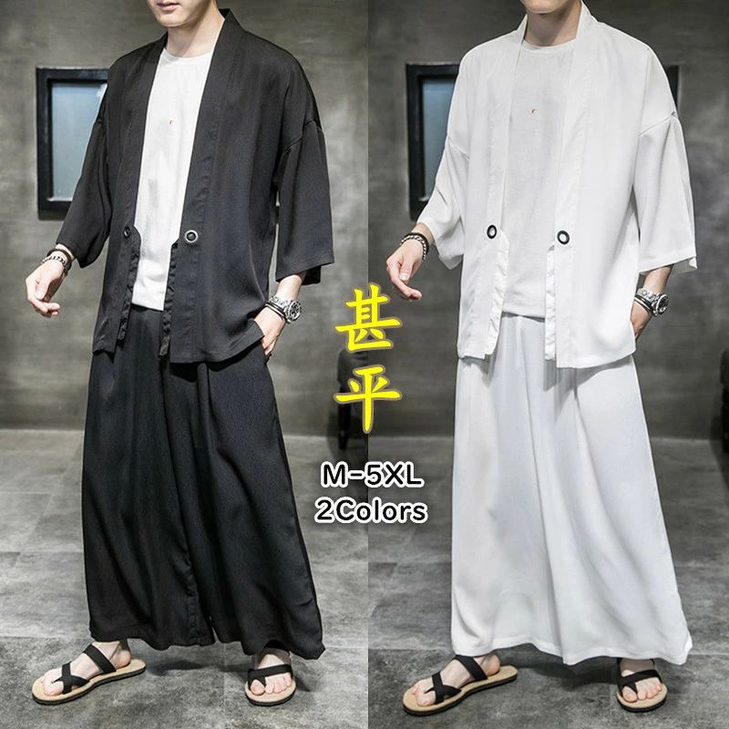 【2カラー・7サイズ】甚平 メンズ 作務衣 羽織 セットアップ 着物 メンズ 上下セット 和風 カジュアル ..