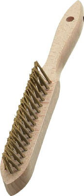 LESSMANN 3行リベット　木柄ハンドブラシ　真鍮メッキ線　【1本】【120881】全長290x幅33x厚16（研削研磨用品／ハンドブラシ）