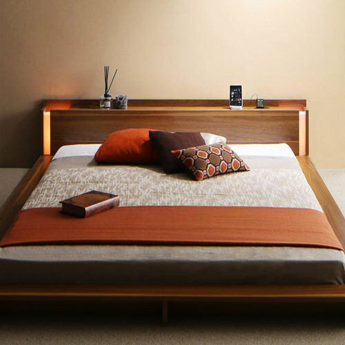 訳有り ベッド ベット クイーン ウォルナット調 ブラウン 幅 180cm 1cm 奥行き 0cm以上 高さ 40cm 49cm キャスター無し 既成品 エレガント モダン ラグジュアリー クイーン 木製 ボンネルコイル ローベッド コンセント付き 棚付き 設置対応可 組立対応可 要組立品