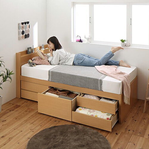 Rakuten - 日本製大容量コンパクトすのこチェスト収納ベッド ヘッド付きタイプ (セミシングル)