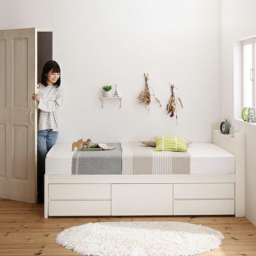 Rakuten - 日本製大容量コンパクトすのこチェスト収納ベッド ヘッド付きタイプ (シングル)