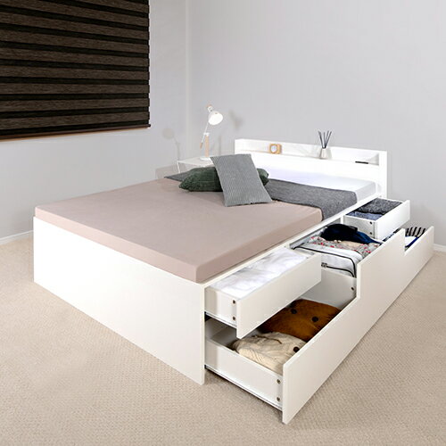 棚付チェストベッド ホワイト シングルサイズ ベッドフレームのみ