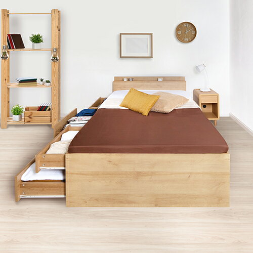 モダンデザインチェストベッド ナチュラル ダブルサイズ ベッドフレームのみ