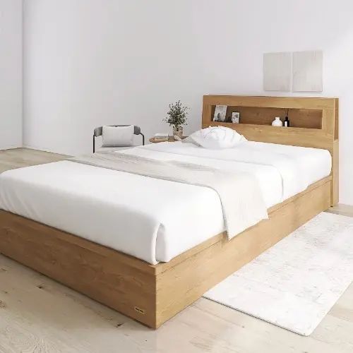 Rakuten - [ベッド ダブル] フランスベッド 幅141cm 収納付き 照明付き すのこ マットレス付き 棚付き コンセント付き 引き出し付き 防ダニ 抗菌 防臭 日本国産 シンプル モダン 北欧風 高級感 ナチュラル フランスベッド 低ホルムアルデヒド