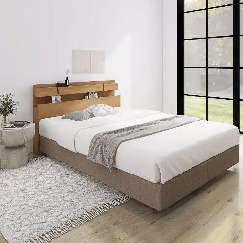 Rakuten - [ベッド シングル] フランスベッド 幅98cm 収納付き 照明付き マットレスベッド マットレス付き 棚付き 防ダニ 抗菌 防臭 モダン 北欧風 日本国産 ナチュラル 木目調 低ホルムアルデヒド