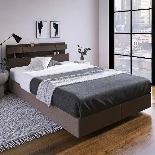 Rakuten - [ベッド シングル] フランスベッド 幅98cm 収納付き 照明付き マットレスベッド マットレス付き 棚付き 防ダニ 抗菌 防臭 ウォルナット柄 モダン 日本国産 木目調 低ホルムアルデヒド