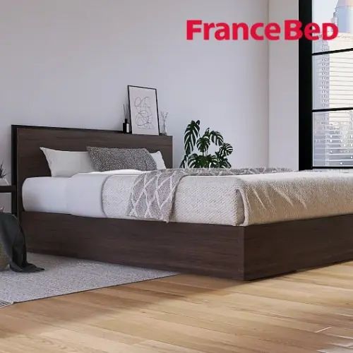 Rakuten - [ベッド シングル] フランスベッド 幅97cm 収納付き すのこ マットレス付き 棚付き コンセント付き 引き出し付き 防ダニ 抗菌 防臭 日本国産 ウォルナット柄 シンプル モダン 低ホルムアルデヒド