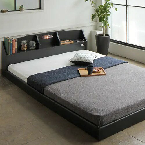 [ベッド セミダブル] 幅125cm ローベッド 照明付き マットレスベッド 棚付き コンセント付き 日本国産 低ホルムアルデヒド