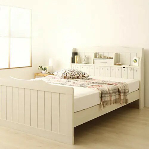 Rakuten - ダブルベッド 照明付きベッド 棚付き コンセント付き カントリー調 姫系 日本国産